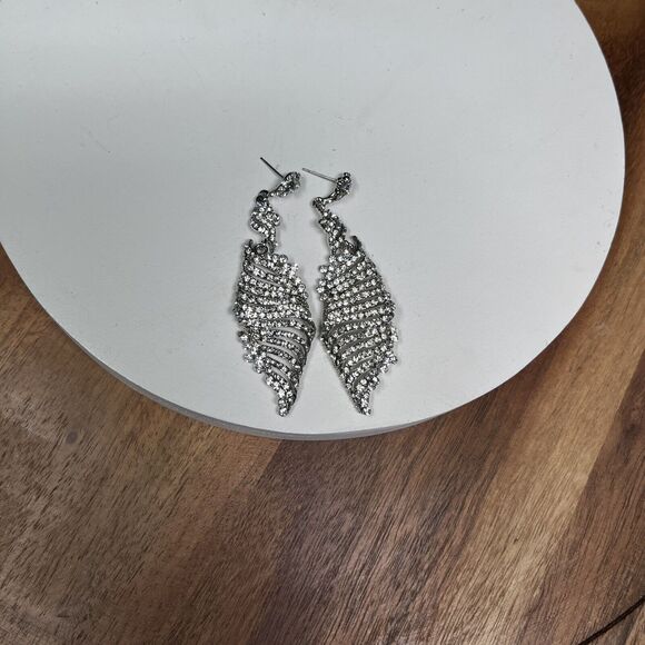 Earrings Women Silver Tone Clear Stone Fashion Dangle Drop Formal 3 Inch 2127 - Picture 6 of 7